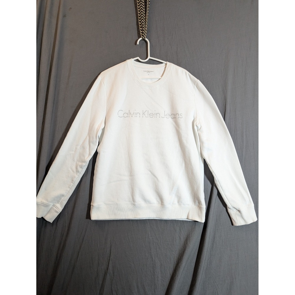 Calvin Klein Jeans Mens Crewneck Sweatshirt White XL Logo Pullover‎ Long Sleeve